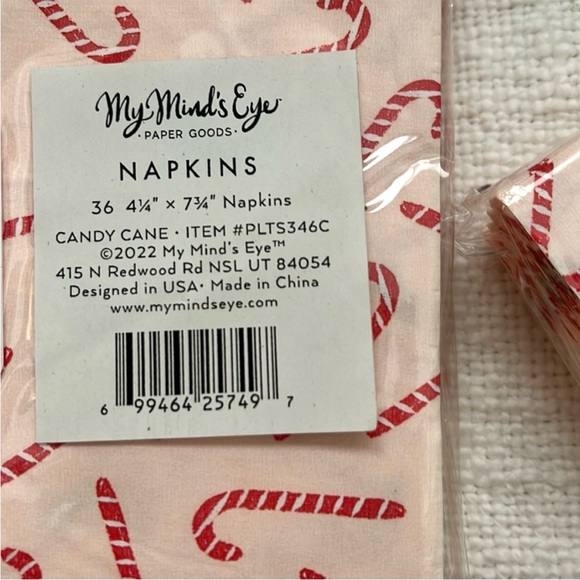 Two Set Pink Candy Cane Napkins - Picture 2 of 5